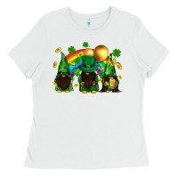 White St. Patrick's afro gnomies with rainbow Ladies Tee - BundleAndBundleShop