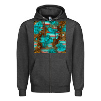 Charcoal Heather turquoise serape leopard seamless pattern Zipper Hoodie - BundleAndBundleShop