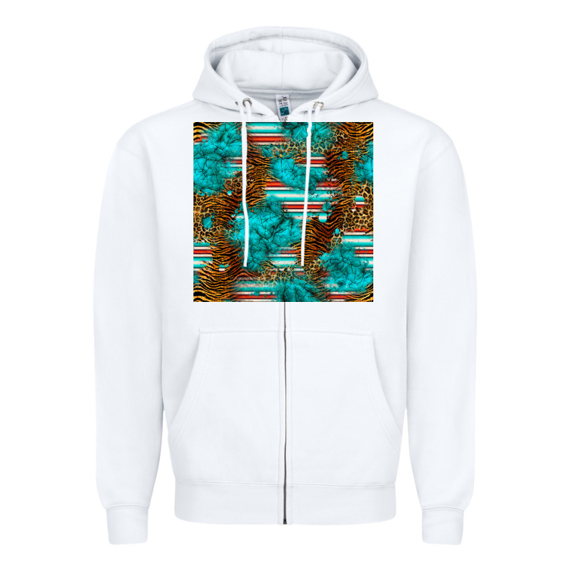 Turquoise Serape Leopard Seamless Pattern Zipper Hoodie by BundleAndBundleShop | Teevron
