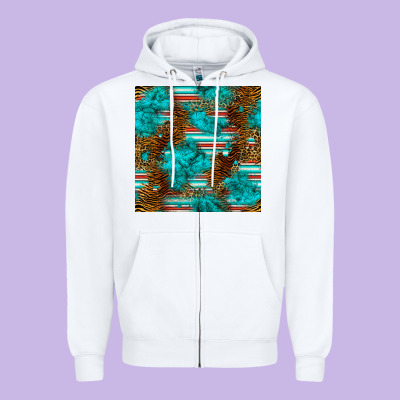 Turquoise Serape Leopard Seamless Pattern Zipper Hoodie Designed By Bundleandbundleshop