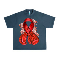 Midnight Navy Red ribbon with boxing gloves Urban Heavy Tee - NancyCooperArtShop