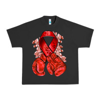 Pigment Black Red ribbon with boxing gloves Urban Heavy Tee - NancyCooperArtShop
