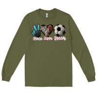 Army Green Peace love Soccer Long Sleeve Tee - HowdyJamesFarm