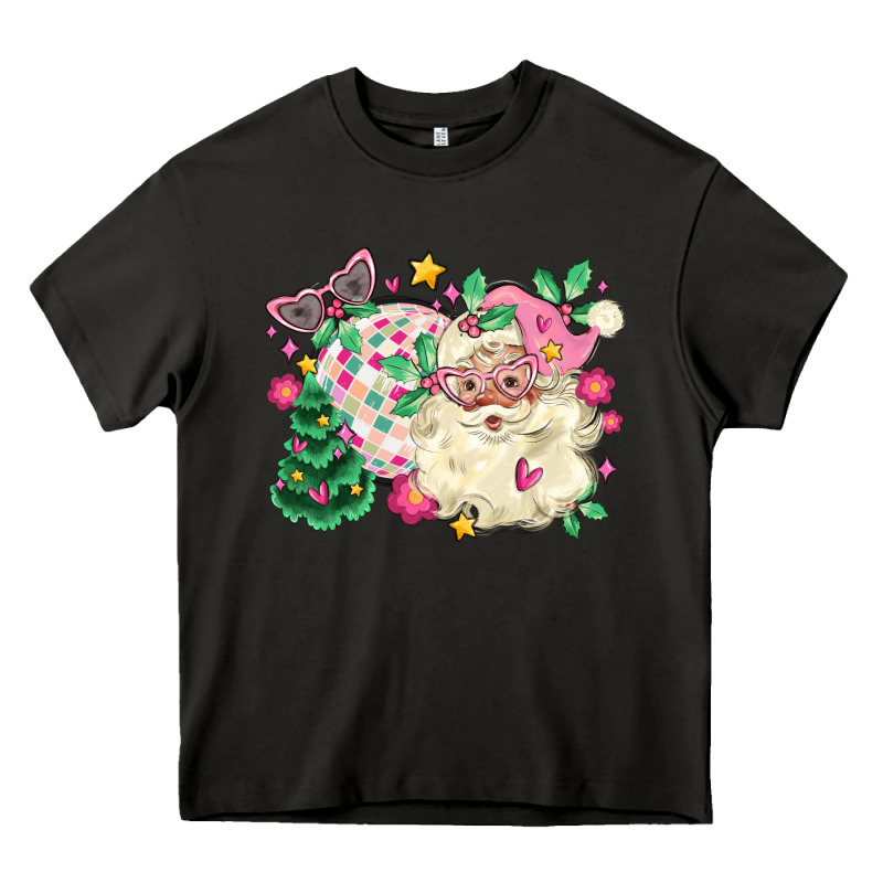 Pink Santa And Disco Ball With Christmas Tree Heavy Core Tee by MaliasSmallBusiness | Teevron