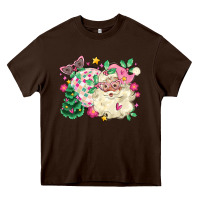 Chocolate Brown pink santa and disco ball with christmas tree Heavy Core Tee - MaliasSmallBusiness