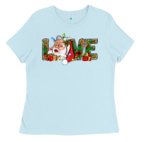Baby Blue Love And Santa With Gift Boxes Ladies Tee - BundleAndBundleShop
