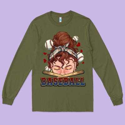 Messy Bun Baseball Long Sleeve Tee Designed By Howdyjamesfarm