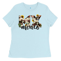 Baby Blue mexico state cowhide serape cactus Ladies Tee - RanaPortraitStore
