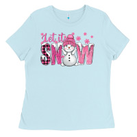 Baby Blue Pink Let It Snow With Cute Snowman Ladies Tee - BundleAndBundleShop