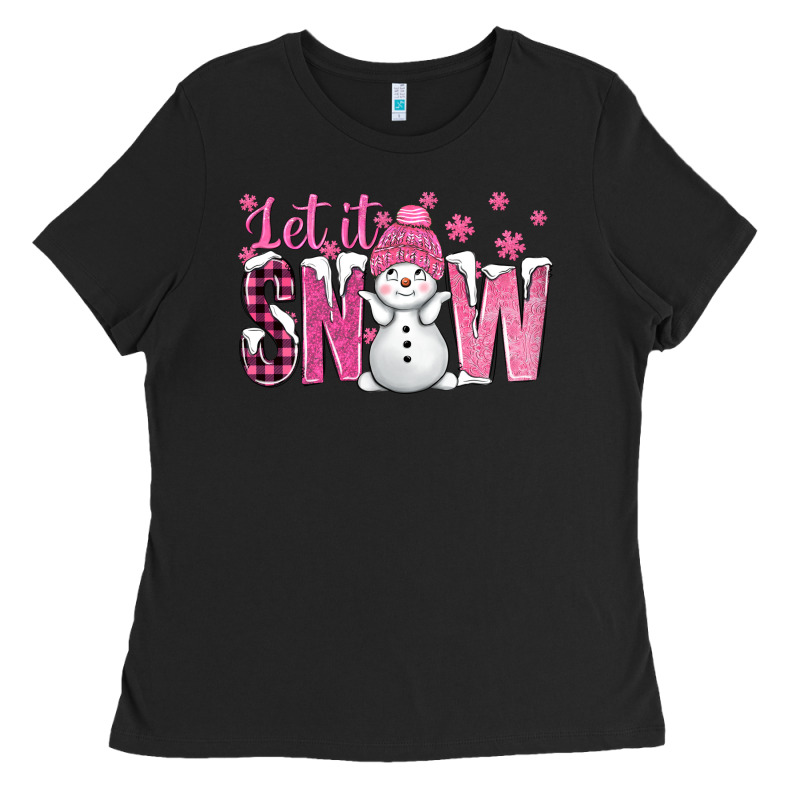 Pink Let It Snow With Cute Snowman Ladies Tee by BundleAndBundleShop | Teevron