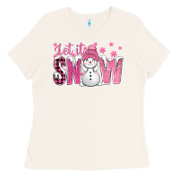 Bone Pink Let It Snow With Cute Snowman Ladies Tee - BundleAndBundleShop