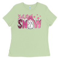 Matcha Pink Let It Snow With Cute Snowman Ladies Tee - BundleAndBundleShop