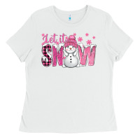 White Pink Let It Snow With Cute Snowman Ladies Tee - BundleAndBundleShop