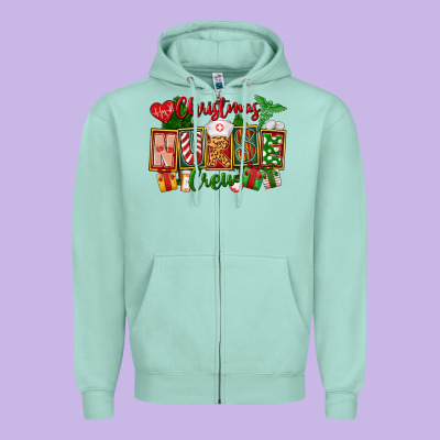 Christmas Nurse Crew Zipper Hoodie Designed By Fadigitalartstudio