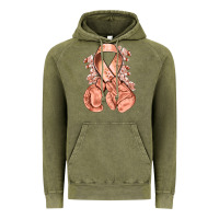 Vintage Olive Uterine Cancer peach ribbon with boxing gloves Vintage Hoodie - NancyCooperArtShop