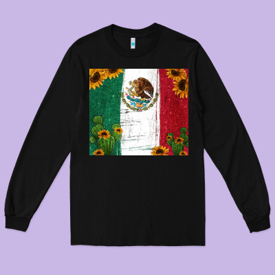 Cactus Sunflower Mexican Flag Z Long Sleeve Tee Designed By Jasminsmagicworld