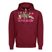 Burgundy Pink Christmas Tis The Season Zipper Hoodie - FaDigitalArtStudio