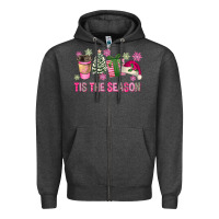 Charcoal Heather Pink Christmas Tis The Season Zipper Hoodie - FaDigitalArtStudio