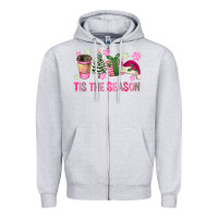 Heather Grey Pink Christmas Tis The Season Zipper Hoodie - FaDigitalArtStudio