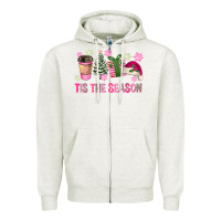 Oatmeal Heather Pink Christmas Tis The Season Zipper Hoodie - FaDigitalArtStudio