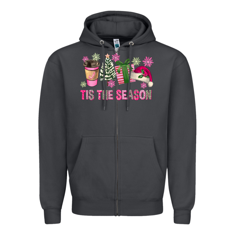 Pink Christmas Tis The Season Zipper Hoodie by FaDigitalArtStudio | Teevron