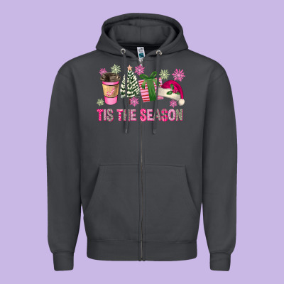 Pink Christmas Tis The Season Zipper Hoodie Designed By Fadigitalartstudio