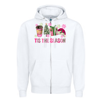 White Pink Christmas Tis The Season Zipper Hoodie - FaDigitalArtStudio