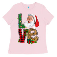 Bubblegum Pink Love With Santa Portrait Ladies Tee - BundleAndBundleShop