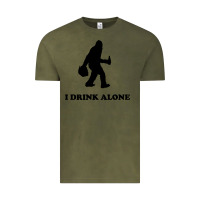 Vintage Olive bigfoot sasquatch i drink alone Vintage Tee - artisFamous