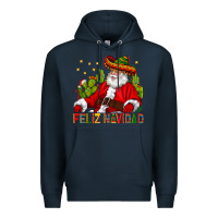 Navy Feliz Navidad Santa With Cactus Premium Hoodie - BundleAndBundleShop