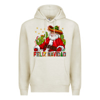 Oatmeal Heather Feliz Navidad Santa With Cactus Premium Hoodie - BundleAndBundleShop