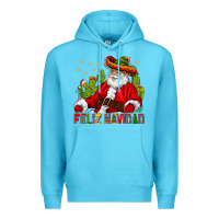 Ocean Blue Feliz Navidad Santa With Cactus Premium Hoodie - BundleAndBundleShop