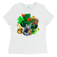White St. Patrick Cow Clover Ladies Tee - BundleAndBundleShop