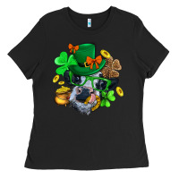 Black St. Patrick Cow Clover Ladies Tee - BundleAndBundleShop