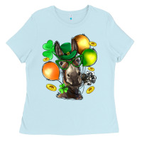Baby Blue St. Patricks Clovers With Donkey Ladies Tee - BundleAndBundleShop