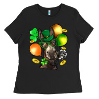 Black St. Patricks Clovers With Donkey Ladies Tee - BundleAndBundleShop