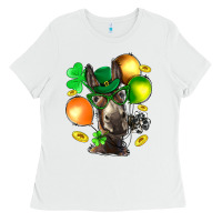 White St. Patricks Clovers With Donkey Ladies Tee - BundleAndBundleShop