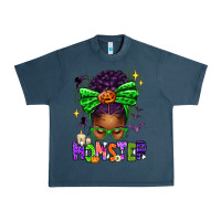 Midnight Navy Halloween Afro Messy Bun Momster Urban Heavy Tee - texasbilliewilder
