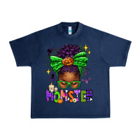 Navy Halloween Afro Messy Bun Momster Urban Heavy Tee - texasbilliewilder
