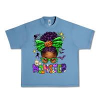 Pebble Blue Halloween Afro Messy Bun Momster Urban Heavy Tee - texasbilliewilder
