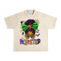 Sandshell Halloween Afro Messy Bun Momster Urban Heavy Tee - texasbilliewilder