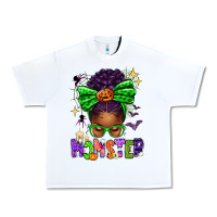 White Halloween Afro Messy Bun Momster Urban Heavy Tee - texasbilliewilder