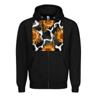 Black cowhide leopard sunflower seamless pattern Zipper Hoodie - BundleAndBundleShop
