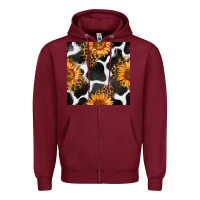 Burgundy cowhide leopard sunflower seamless pattern Zipper Hoodie - BundleAndBundleShop