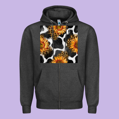 Cowhide Leopard Sunflower Seamless Pattern Zipper Hoodie Designed By Bundleandbundleshop