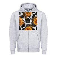 Heather Grey cowhide leopard sunflower seamless pattern Zipper Hoodie - BundleAndBundleShop