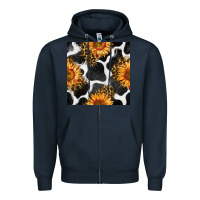 Navy cowhide leopard sunflower seamless pattern Zipper Hoodie - BundleAndBundleShop