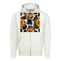 Oatmeal Heather cowhide leopard sunflower seamless pattern Zipper Hoodie - BundleAndBundleShop