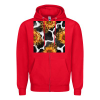 Red cowhide leopard sunflower seamless pattern Zipper Hoodie - BundleAndBundleShop