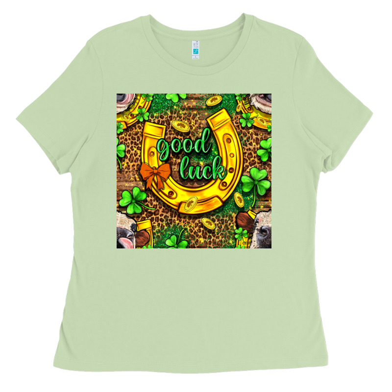 St. Patricks Good Luck With Cow Digital Paper Ladies Tee by BundleAndBundleShop | Teevron